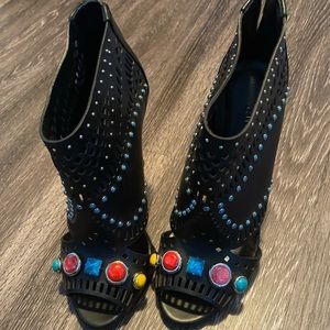 Gucci gemstone black open toe heels